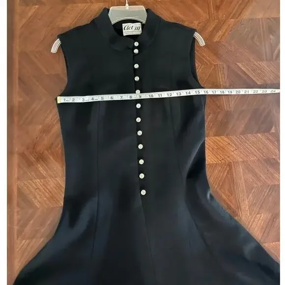 Vintage Act III Mod Black Wool Dress w/ Rhinestone Buttons - Picture 5 of 14